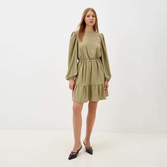 Платье мини женское со сборкой MIST, размер 46, оливковое