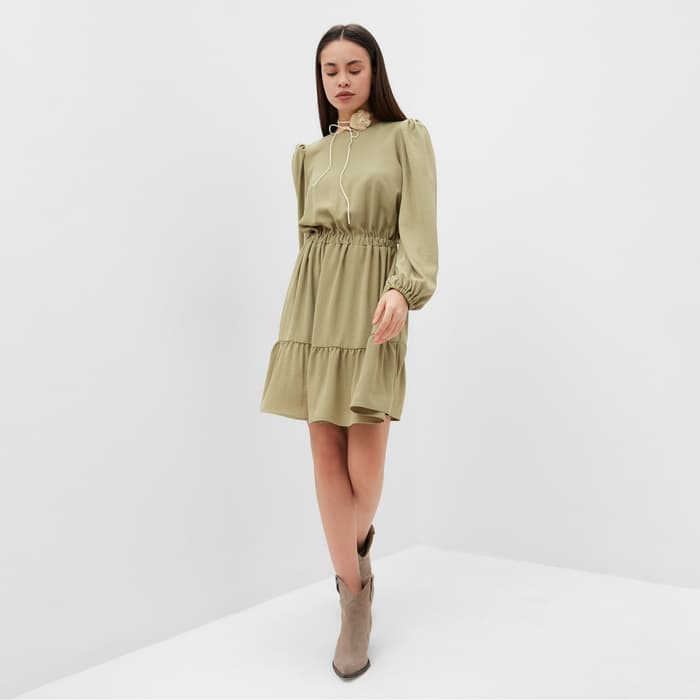 Платье мини женское со сборкой MIST, размер 48, оливковое