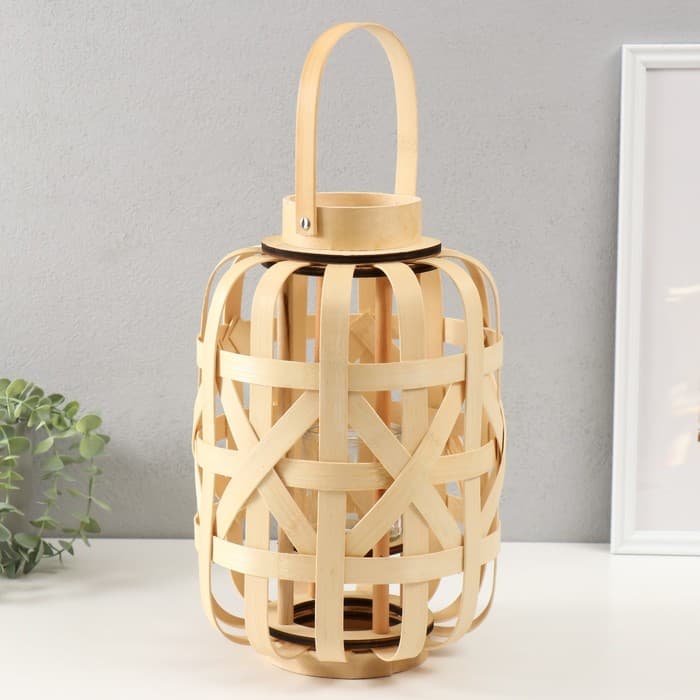 Подсвечник - фонарь на 1 свечу «Плетёный узор», бамбук, 33×23.5×23.5 см