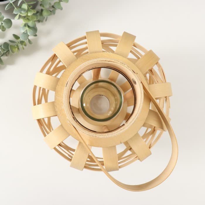 Подсвечник - фонарь на 1 свечу «Плетёный узор», бамбук, 33×23.5×23.5 см