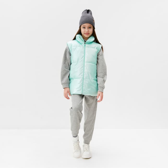 Жилет для девочки MINAKU: Cozy Winter, бирюзовый, рост 128 см