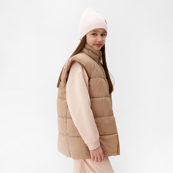 Жилет для девочки MINAKU: Cozy Winter, бежевый, рост 134 см