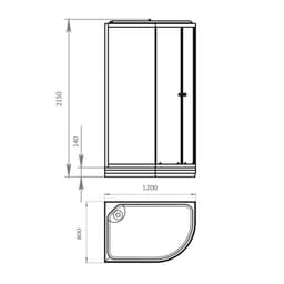 Душевая кабина Comforty 301L, серое стекло, задняя чёрная стеклянная панель, 120×80×215 см