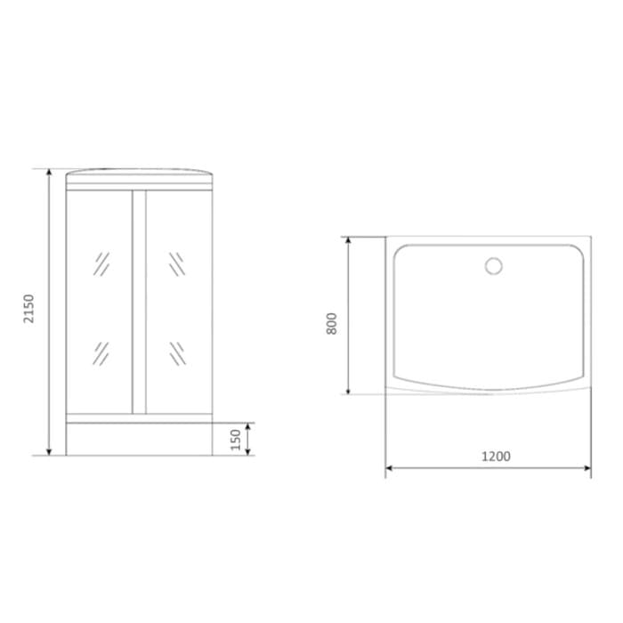 Душевая кабина Comforty 303, серое стекло, задняя чёрная стеклянная панель, 120×80×215 см