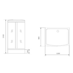 Душевая кабина Comforty 303, серое стекло, задняя чёрная стеклянная панель, 120×80×215 см