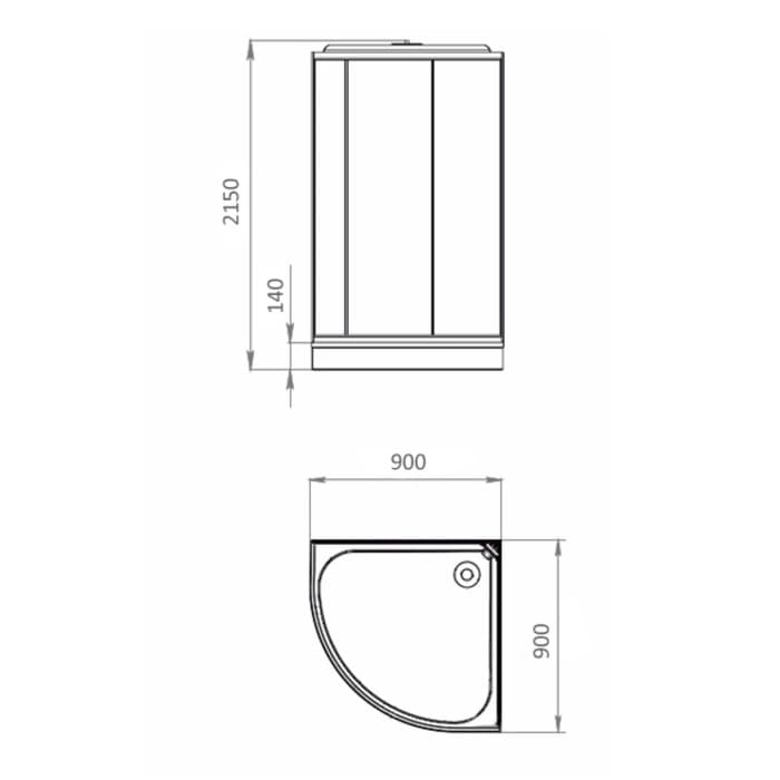 Душевая кабина Comforty 304GG, серое стекло, задняя чёрная стеклянная панель, 90×90×215 см