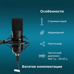 Микрофон проводной Oklick SM-700G, USB, 18 000 Гц, провод 2.5 м, чёрный
