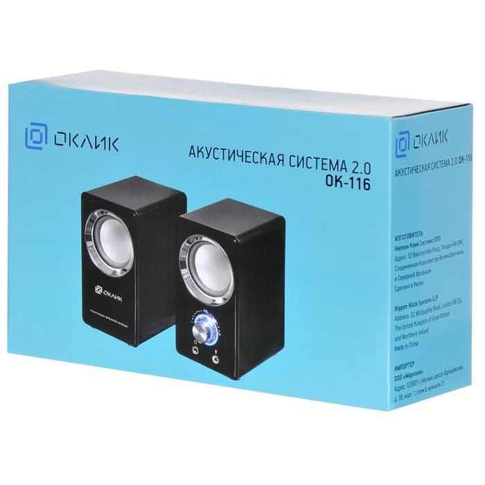 Колонки Oklick OK-116, формат акустики 2.0, 6 Вт, USB, чёрные