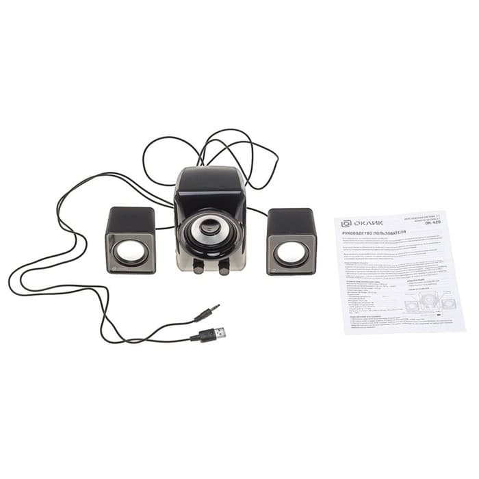 Компьютерные колонки Оклик OK-420, 2.1, 3×2 Вт + 5 Вт, USB, Jack 3.5 мм, черные