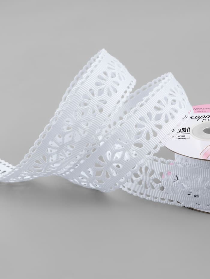 Лента декоративная, репсовая «Ажурные цветы», 25 мм, 9.1±0.5 м, белая