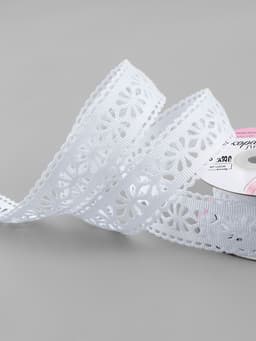 Лента декоративная, репсовая «Ажурные цветы», 25 мм, 9.1±0.5 м, белая