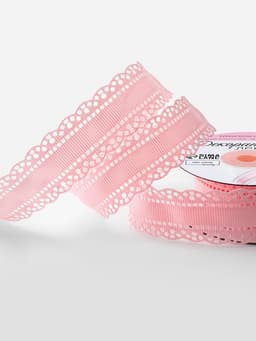 Лента декоративная, репсовая, с ажурным краем, 25 мм, 9.1±0.5 м, розовая