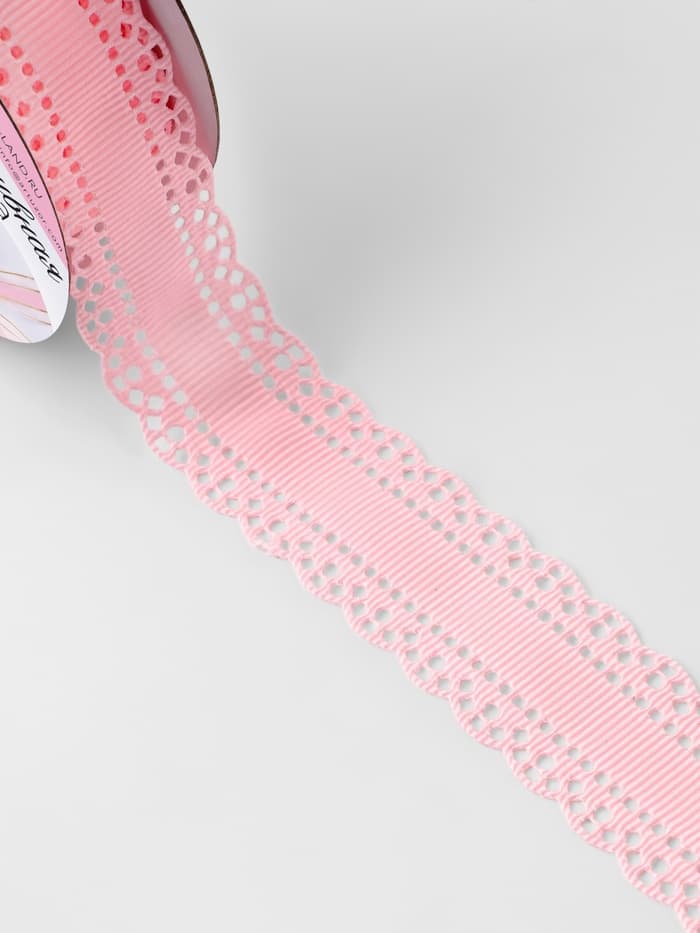 Лента декоративная, репсовая, с ажурным краем, 25 мм, 9.1±0.5 м, розовая