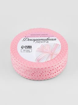 Лента декоративная, репсовая, ажурная, 25 мм, 9.1±0.5 м, розовая