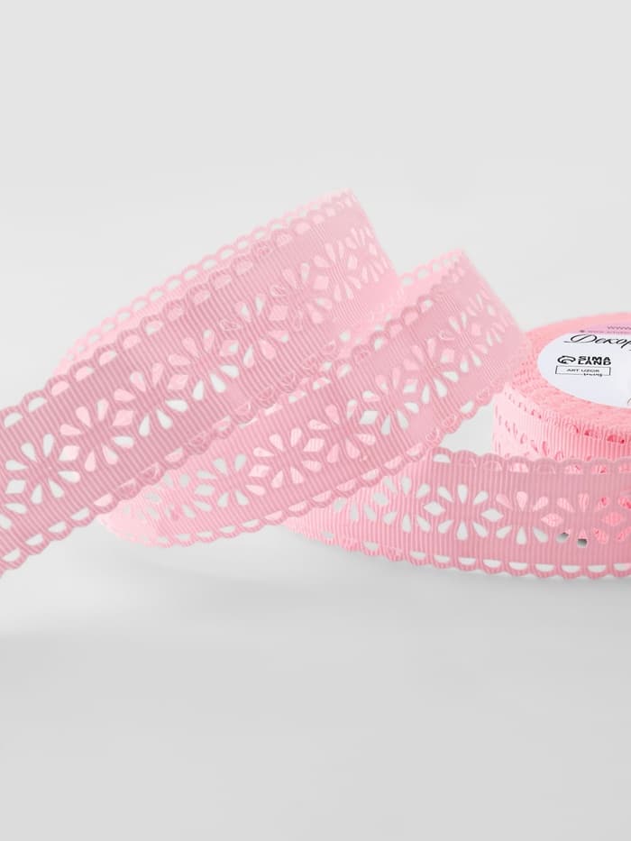 Лента декоративная, репсовая, ажурная, 25 мм, 9.1±0.5 м, розовая
