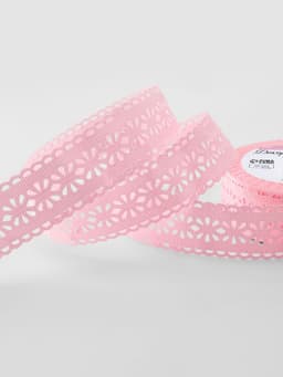 Лента декоративная, репсовая, ажурная, 25 мм, 9.1±0.5 м, розовая