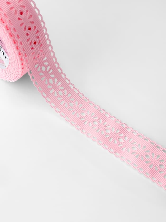 Лента декоративная, репсовая, ажурная, 25 мм, 9.1±0.5 м, розовая