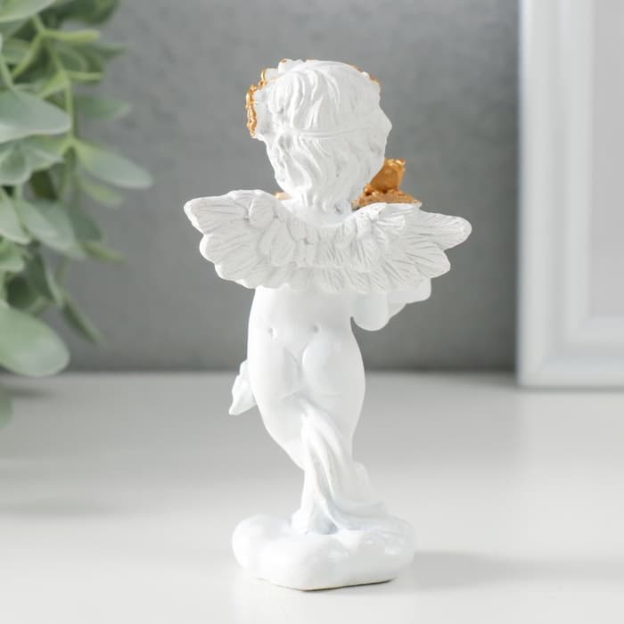 Фигурка полистоун «Белоснежный ангел с тортом украшенным розочками», 6×4.5×11 см