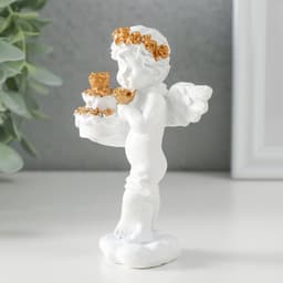 Фигурка полистоун «Белоснежный ангел с тортом украшенным розочками», 6×4.5×11 см