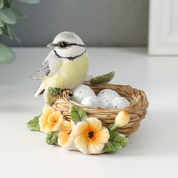 Фигурка полистоун «Синичка в гнезде, с цветами», 11×8×7 см