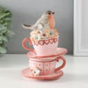 Фигурка полистоун «Снегирь сидит на чашечках, с цветами», 9×9×14 см
