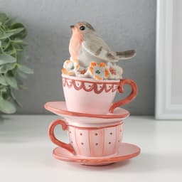 Фигурка полистоун «Снегирь сидит на чашечках, с цветами», 9×9×14 см