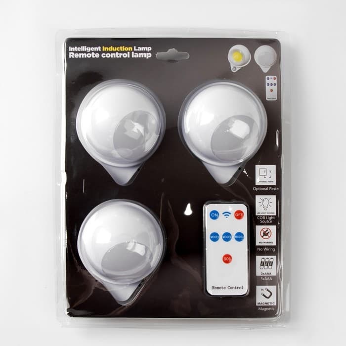 Набор фонарей-светильников 3 шт., 50 Лм, COB, 3 ААА, магнит, клейкая основа, с пультом, 7.5×9.2 см