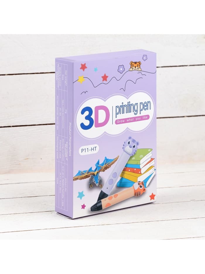 3D ручка Тигрёнок, работа с пластиком PLA, USB кабель питания, голубая