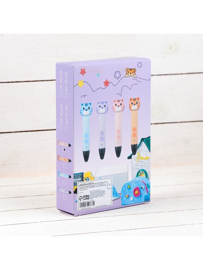 3D ручка Тигрёнок, работа с пластиком PLA, USB кабель питания, розовая