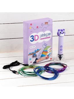 3D ручка Тигрёнок, работа с пластиком PLA, USB кабель питания, фиолетовая