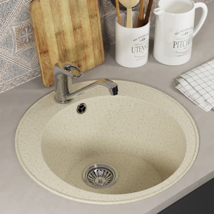 Мойка кухонная из камня Uperwood ECON UPD-405, 002, круглая, цвет 002 бежевая матовая