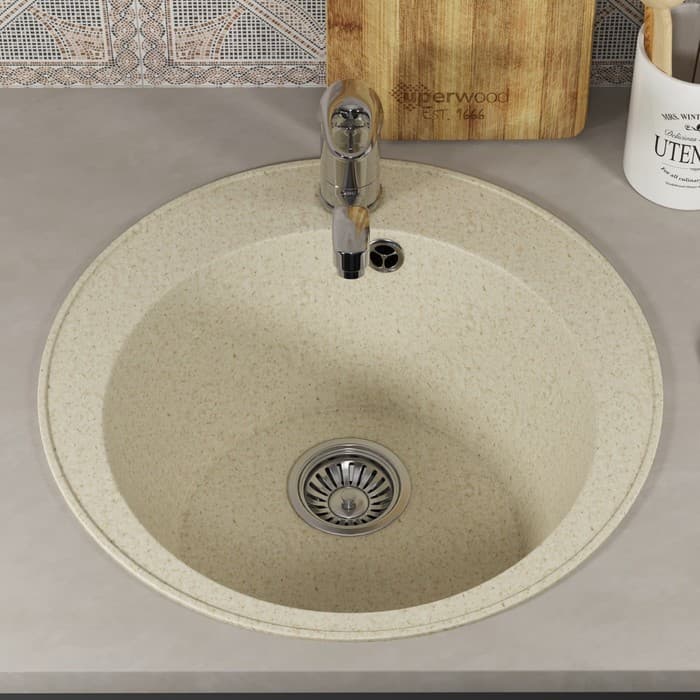 Мойка кухонная из камня Uperwood ECON UPD-405, 002, круглая, цвет 002 бежевая матовая