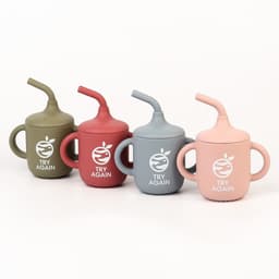 Поильник детский M&B «Try again» с трубочкой, силиконовый, от 5 мес., 200 мл., с ручками, цвет вишневый