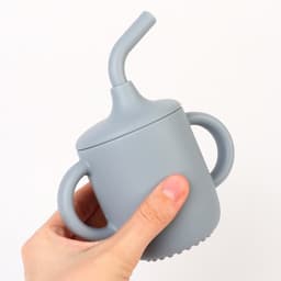 Поильник детский M&B «Try again» с трубочкой, силиконовый, от 5 мес., 200 мл., с ручками, цвет серый