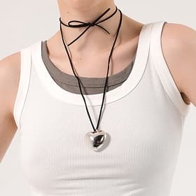 Чокер «Сердце», крупное, металлик, чёрный в серебре, 60 см