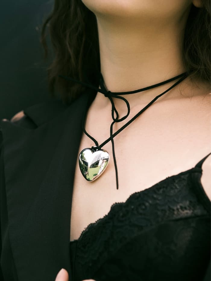 Чокер «Сердце», крупное, металлик, чёрный в серебре, 60 см