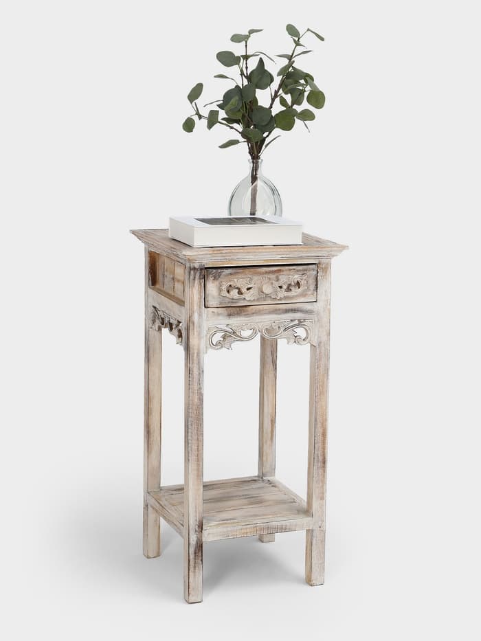 Тумба «Старый Бали», 40×40×80 см, дерево албезия, белая