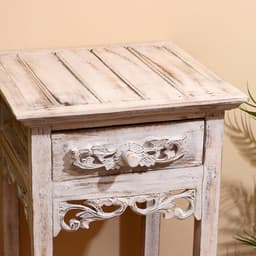 Тумба «Старый Бали», 40×40×80 см, дерево албезия, белая