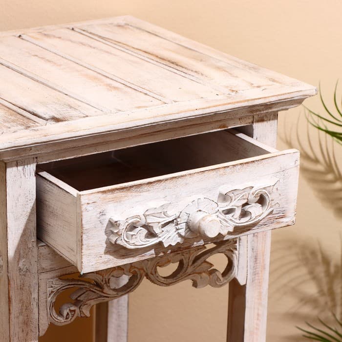 Тумба «Старый Бали», 40×40×80 см, дерево албезия, белая