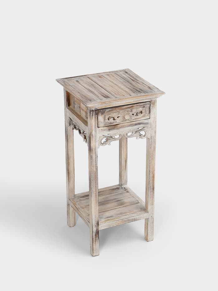 Тумба «Старый Бали», 40×40×80 см, дерево албезия, белая