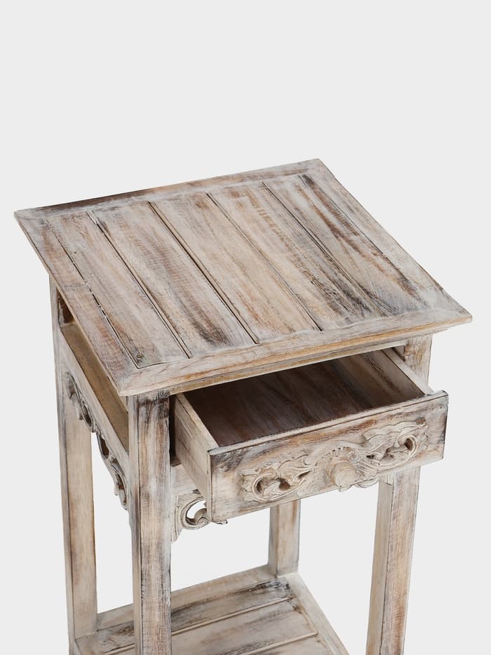 Тумба «Старый Бали», 40×40×80 см, дерево албезия, белая