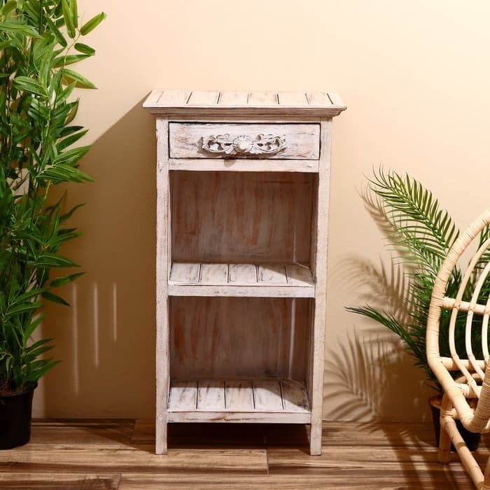 Тумба «Старый Бали», 50×30×90 см, дерево албезия, белая