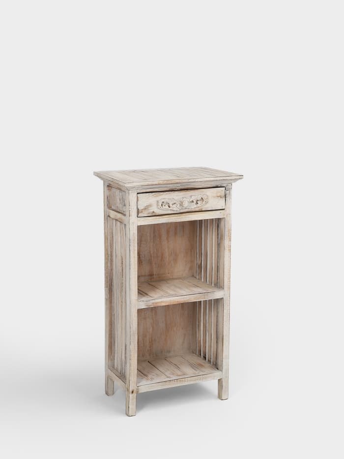 Тумба «Старый Бали», 50×30×90 см, дерево албезия, белая