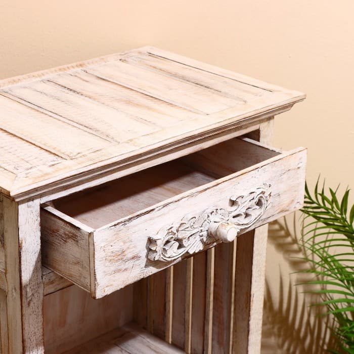 Тумба «Старый Бали», 50×30×90 см, дерево албезия, белая