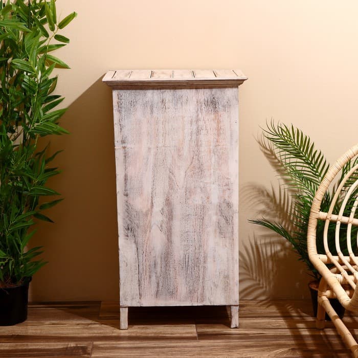 Тумба «Старый Бали», 50×30×90 см, дерево албезия, белая