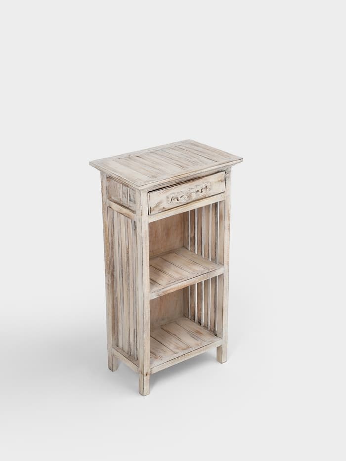 Тумба «Старый Бали», 50×30×90 см, дерево албезия, белая