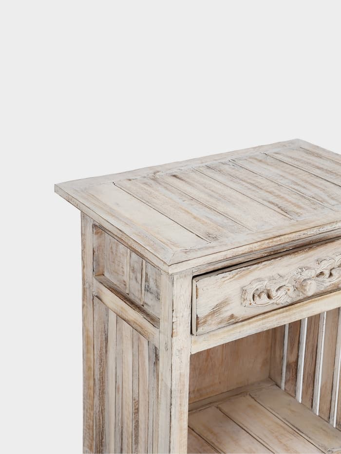 Тумба «Старый Бали», 50×30×90 см, дерево албезия, белая