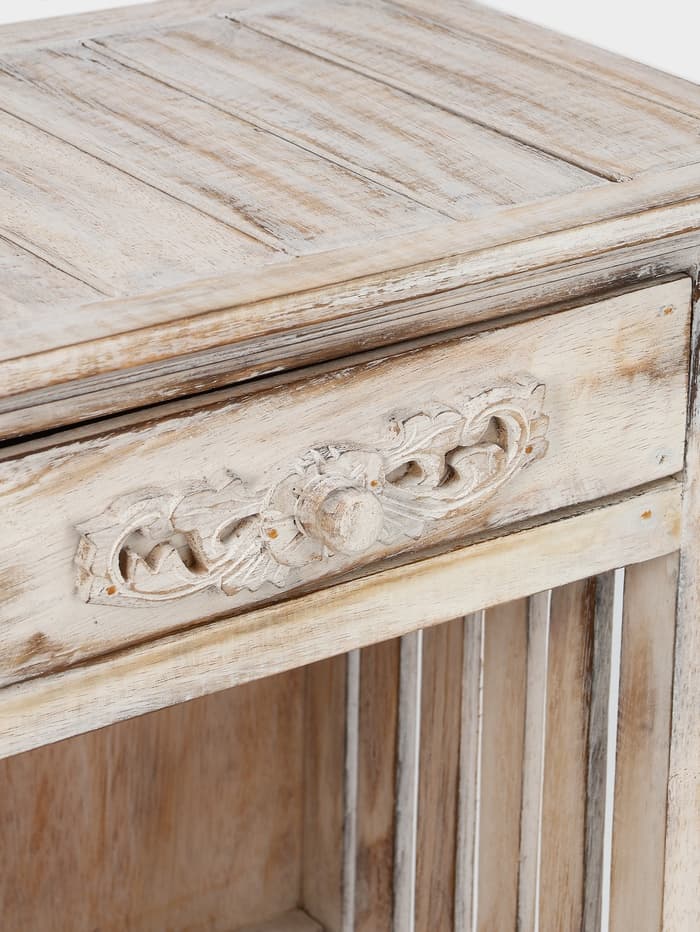 Тумба «Старый Бали», 50×30×90 см, дерево албезия, белая