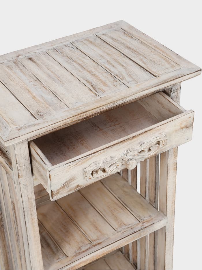 Тумба «Старый Бали», 50×30×90 см, дерево албезия, белая