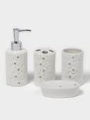 Набор аксессуаров для ванной комнаты Доляна «Барельеф», 4 предмета, дозатор 280 мл, мыльница, 2 стакана, бежевый